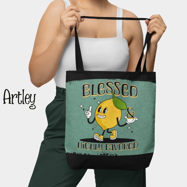 Retro Lycklig Lemon, välsignat och mycket gynnat Tygkasse (Skapare uppladdad)