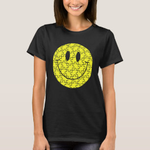 Retro Lycklig Smile Ansikte Puzzle Biet Cute Autis T Shirt