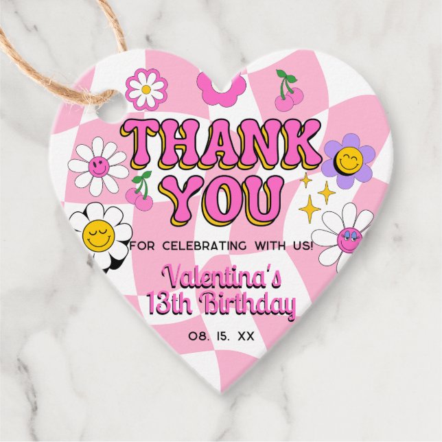 Retro Lycklig Smile Ansikte Rosa Kontrollerad Roli Gåvor Etiketter (Framsida)