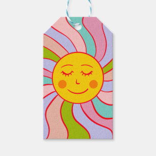 Retro lycklig sol presentetikett