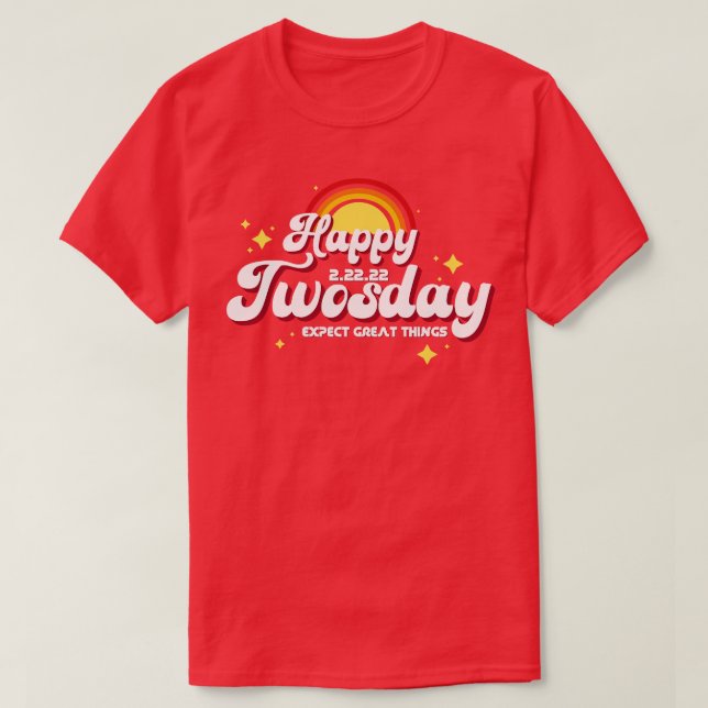 Retro Lycklig twosday - förväntning på Underbart S T Shirt (Design framsida)