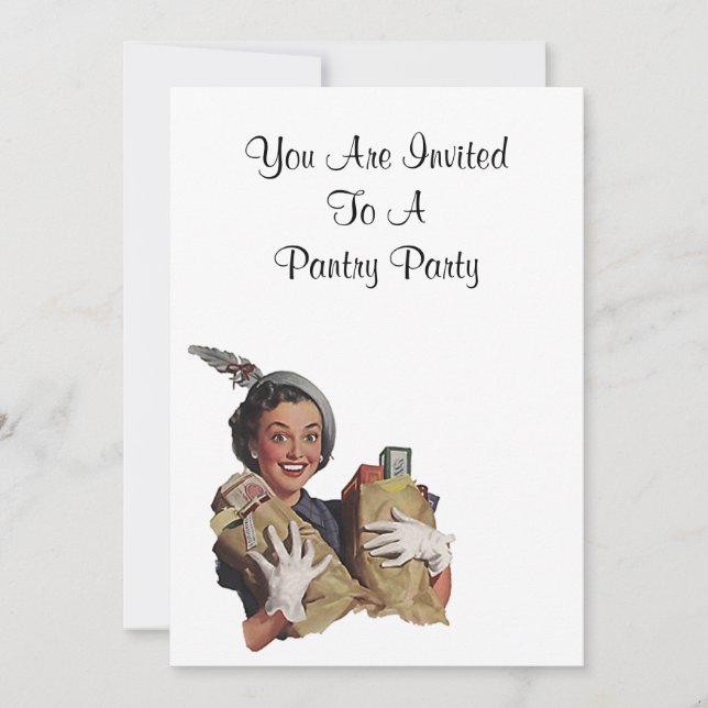 Retro lyckligt lagrar för damPantryparty kök Inbjudningar (Framsida)