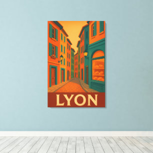 Retro Lyon Frankrike Travel : Modern i mitten av å Canvastryck