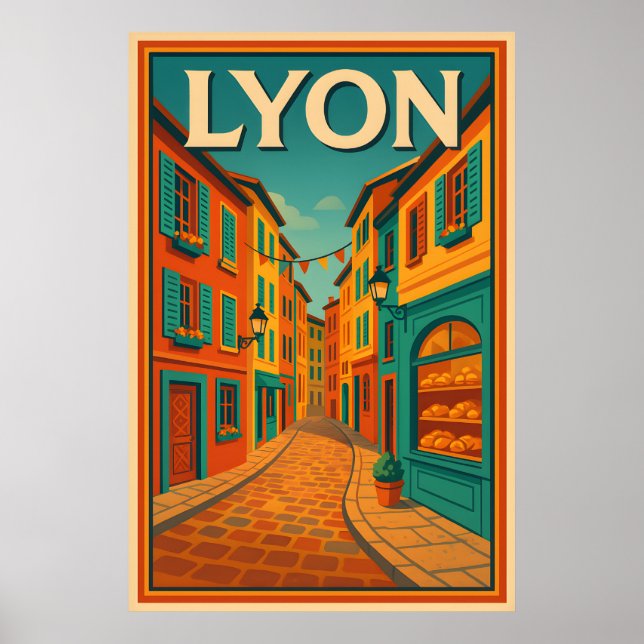 Retro Lyon Frankrike Travel : Modern i mitten av å Poster (Framsidan)