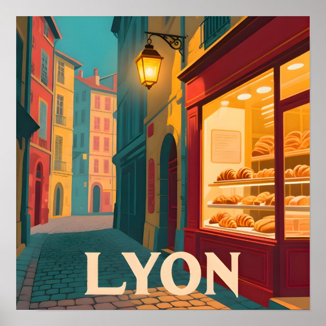 Retro Lyon: Fransk Cityscape Poster (Framsidan)