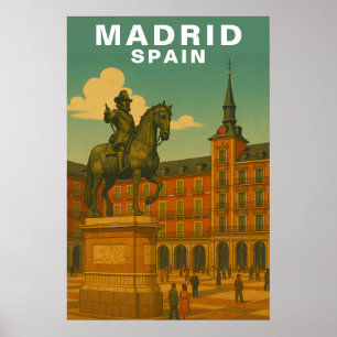 Retro Madrid, Spanien Historiskt Stadstorg Poster