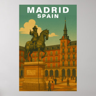 Retro Madrid, Spanien Historiskt Stadstorg Poster