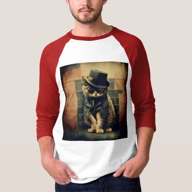 Retro Mafia Cat T Shirt (Framsida)