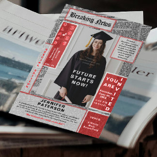 Retro Magazine Cover Newspaper Style Graduation  Inbjudningar