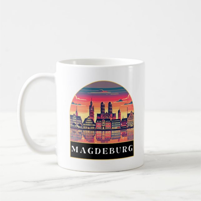 Retro Magdeburg Skyline Kaffemugg (Vänster)