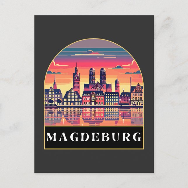 Retro Magdeburg Skyline Vykort (Framsida)