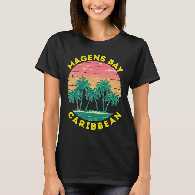 Retro Magens Bay Vacation Souvenir Handflatan Träd T Shirt (Framsida)