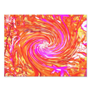 Retro Magenta och Höstfärgade Blommor Virvlar Fototryck