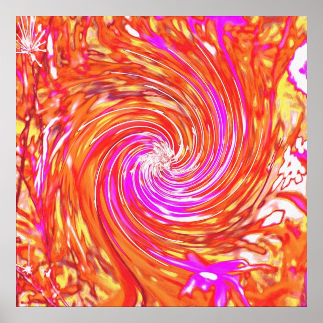 Retro Magenta och Höstfärgade Blommor Virvlar Poster (Framsidan)