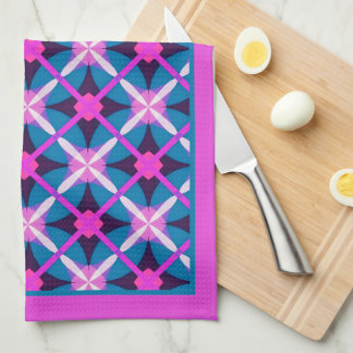 Retro Magenta och Tealblått Diamantmönstrat Te Kökshandduk