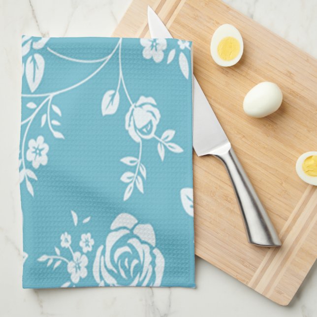 Retro_Maggie-Floral_Maggie Blue* anpassningsbar Kökshandduk (Vikt i Fjärdedel)