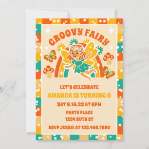 Retro Magic Fairy Garden Blommigt Birthday Photo Inbjudningar