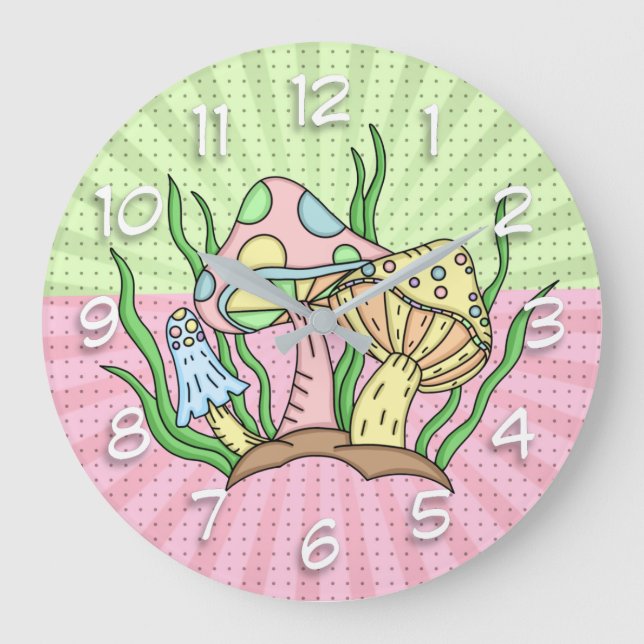 Retro Magic Mushroom Rosa and Gult Stor Klocka (Framsida)
