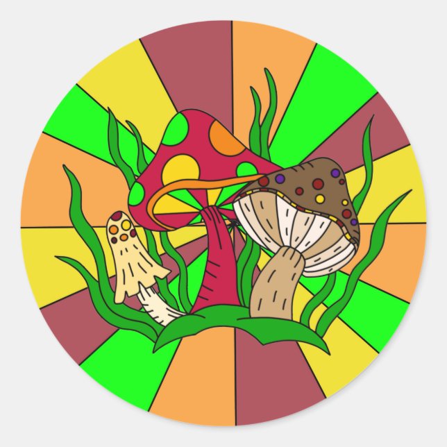 Retro Magic Svamp Runt Klistermärke (Framsida)