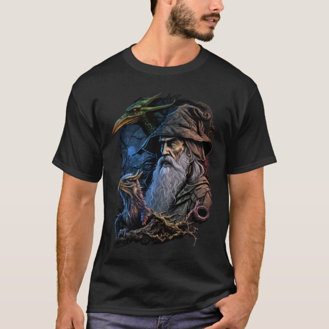 Retro Magisk Trollkarl Fantasy  5 T Shirt (Framsida)