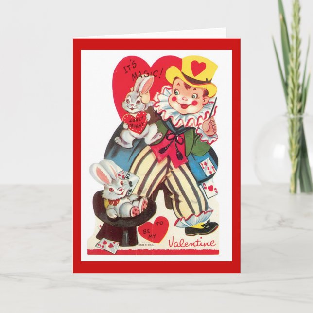 Retro magiskt clownvalentin kort för dag (Framsida)