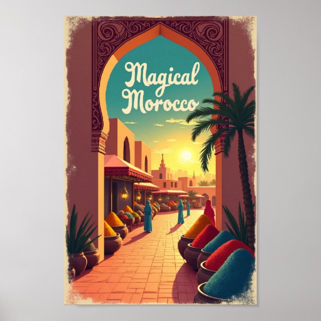 Retro Magiskt Marocko: Livlig Kryddmarknad Poster (Framsidan)