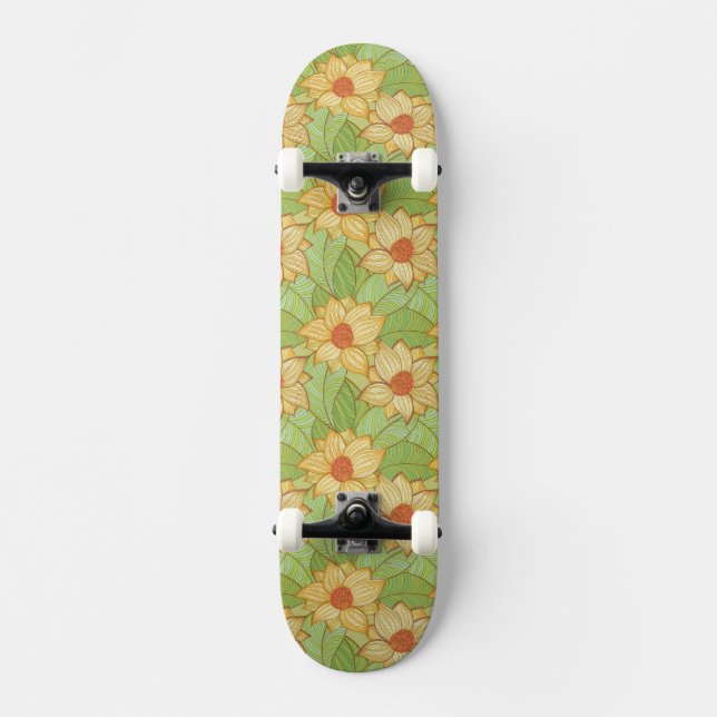 Retro Magnoliamönster Mini Skateboard Bräda 18,7 Cm (Framsida)