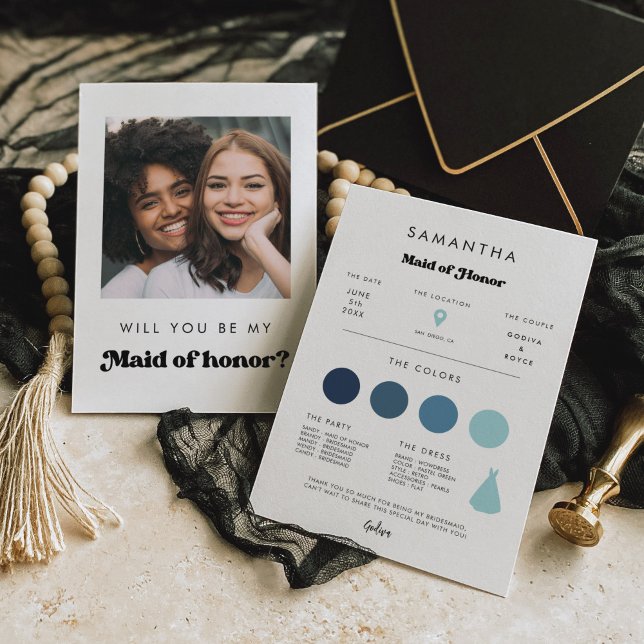 Retro Maid of Honor Proposal Info Card with Photo Inbjudningar (Skapare uppladdad)
