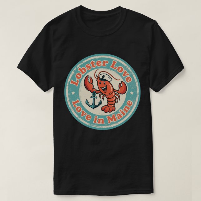 Retro Maine Badge_ Lobster Holding Anchor T Shirt (Design framsida)