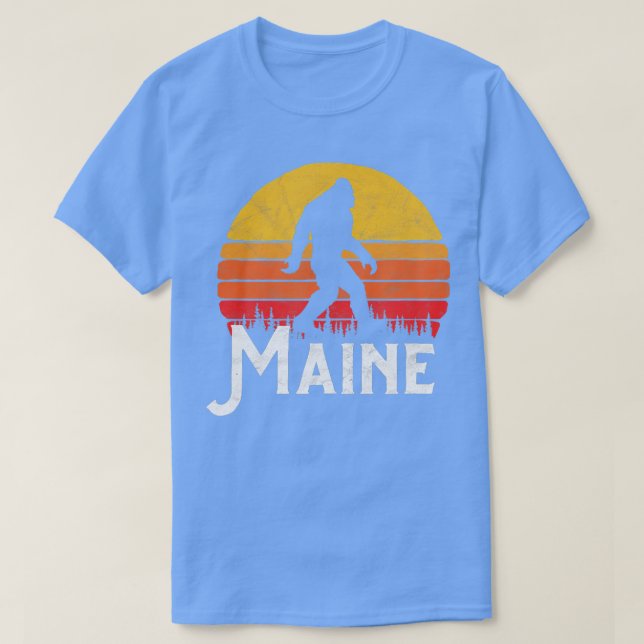 Retro Maine Bigfoot Silhouette Sol Tro T Shirt (Design framsida)