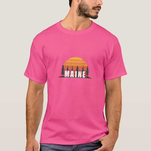 Retro Maine Sunset T Shirt (Framsida)