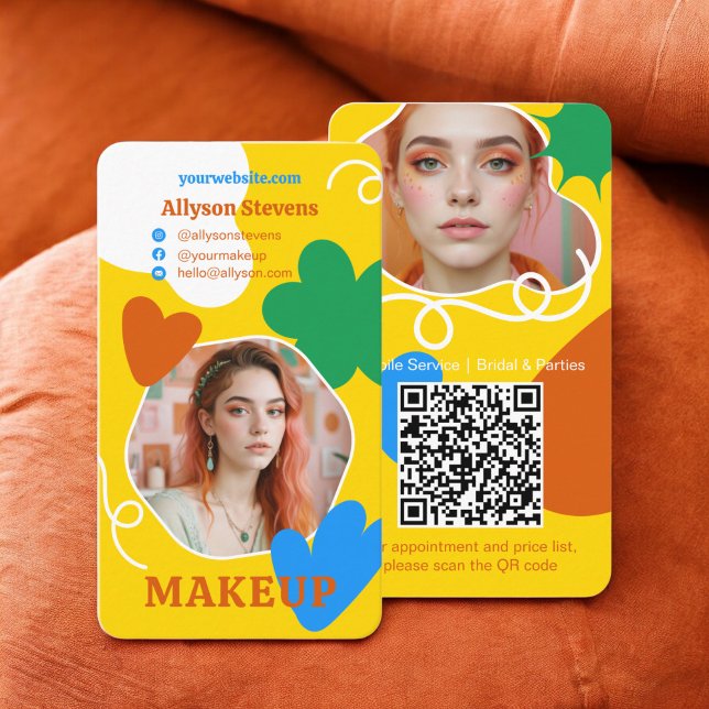 Retro Makeup-skönhetsformer för foto qr-kod guld Visitkort (Retro Makeup beauty shapes photo qr code gold Business Card)