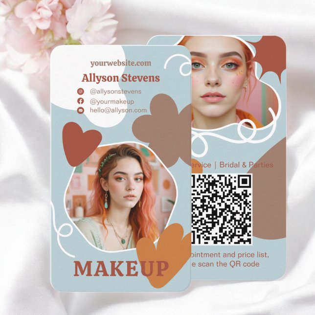 Retro Makeup-skönhetsformer för logotyp av foto qr Visitkort (Retro Makeup beauty shapes photo qr code logo Business Card)