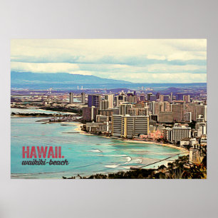 Retro måla Hawaii Waikiki strand Poster