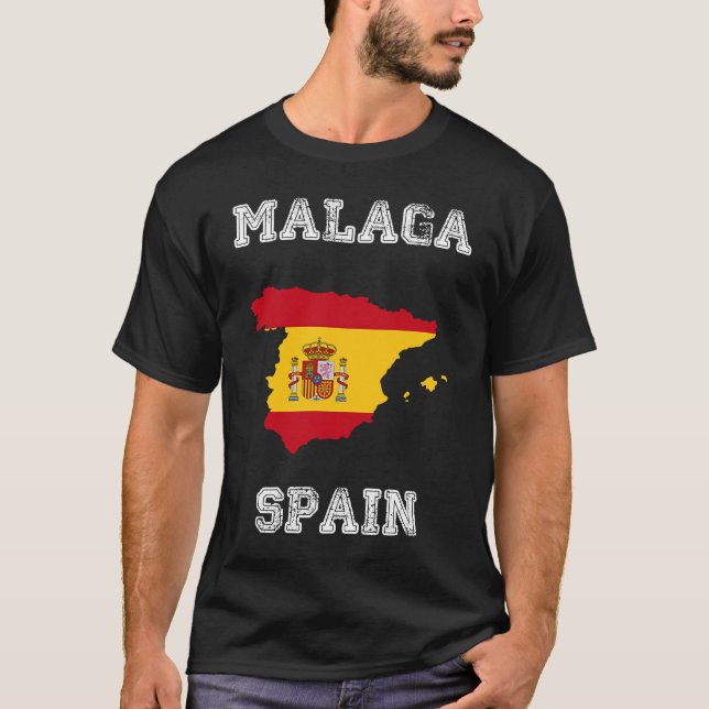 Retro Malaga Spanien Distress Spanien Flagga T Shirt (Framsida)