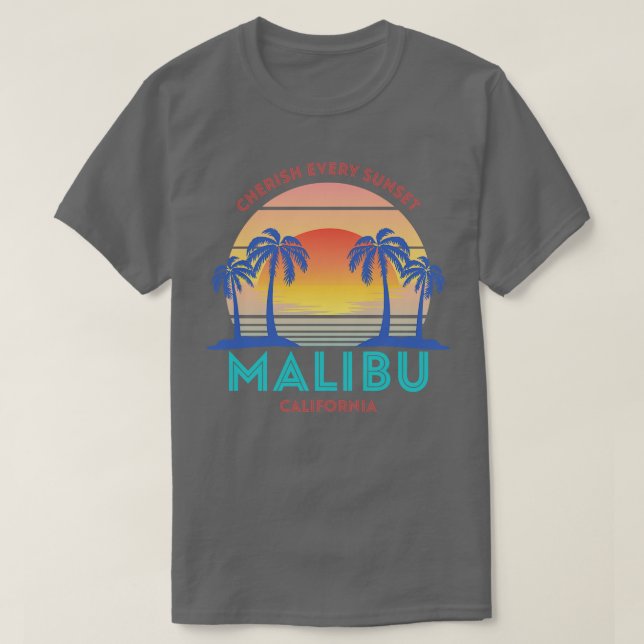 Retro Malibu Beach Cherish Varje Sunset T Shirt (Design framsida)