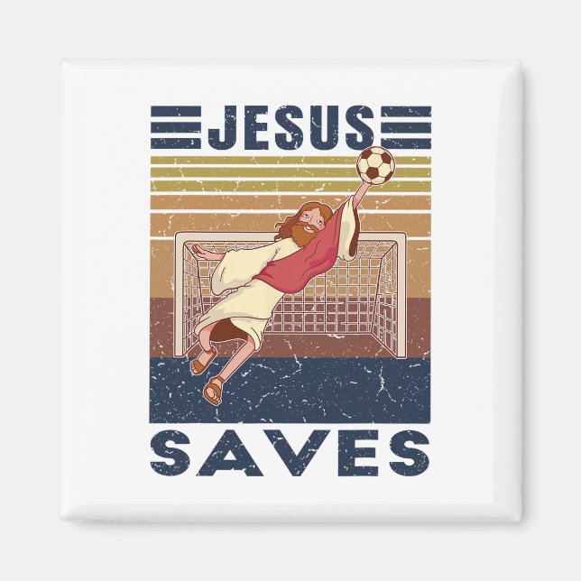 Retro Målvakt Jesus Sparkar Fotbollsmål  Magnet (Framsidan)