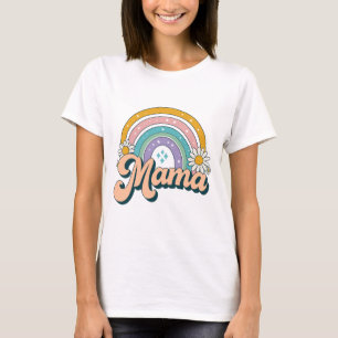 Retro Mama Rainbow   Groovy 70s Pastell Blommig Ma T Shirt