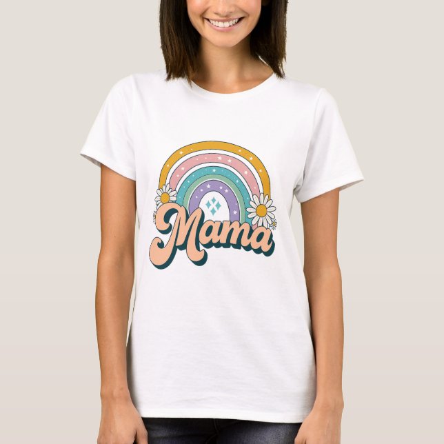 Retro Mama Rainbow | Groovy 70s Pastell Blommig Ma T Shirt (Framsida)