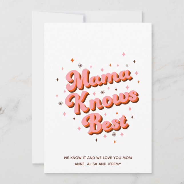 Retro Mama vet bäst Rosa Brun 70-tals typografi Julkort (Framsida)