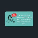 Retro Mamma Bära A Mask Spread jul Cheer Adressetikett<br><div class="desc">Retro-stilmärket för att lägga till i presenter och kort har vintagen "Mamma" illustration med God jul pratbubbla och anpassade som lyder " Det bästa sättet att sprida julskål till bäran av en mask från öra till öra". Det är perfekten för 2020!</div>