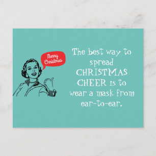Retro Mamma Bära A Mask Spread jul Cheer Vykort