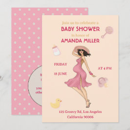 Retro Mamma Brunette2 Baby Shower Party Party-inbj Inbjudningar