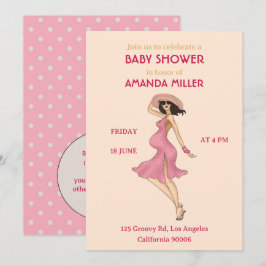 Retro Mamma Brunette Baby Shower Party-inbjudan Inbjudningar