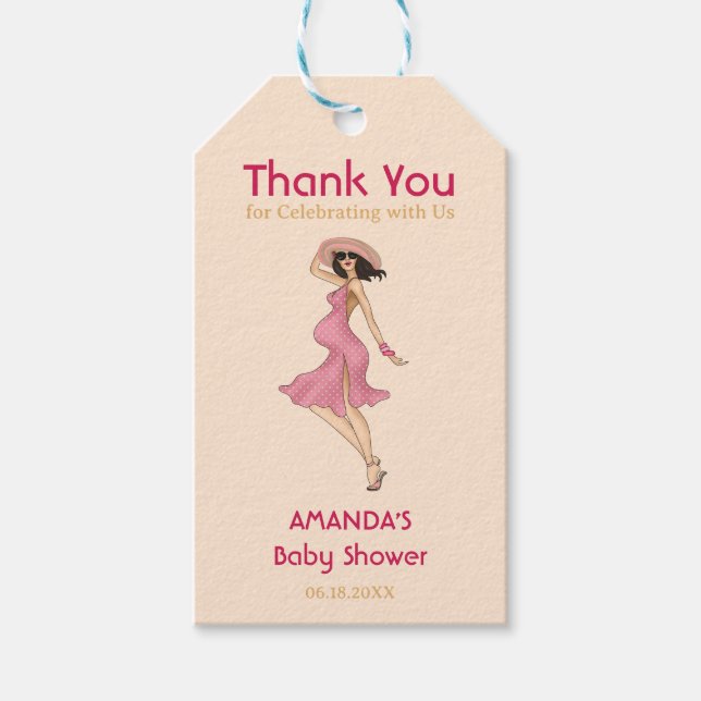 Retro Mamma Brunette Baby Shower Presentetikett (Framsidan)