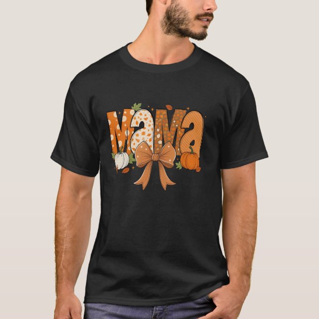 Retro Mamma Coquette Bows Leopard Mamma Fall Thank T Shirt (Framsida)