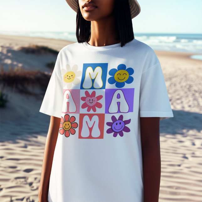 Retro MAMMA Daisy Blommigt Mors dag Gift T Shirt (Skapare uppladdad)