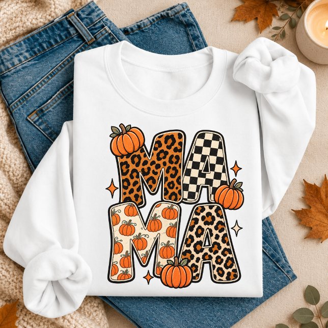 Retro Mamma Höst Pumpa Leopard T Shirt (Retro Mama Fall Pumpkin Leopard Sweatshirt)