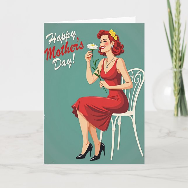 Retro Mamma i Turkos Morsdagskort Kort (Framsida)