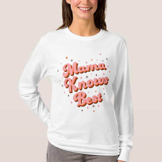 Retro Mamma känner till Best Rosa Brown 70s Letter T Shirt (Framsida)
